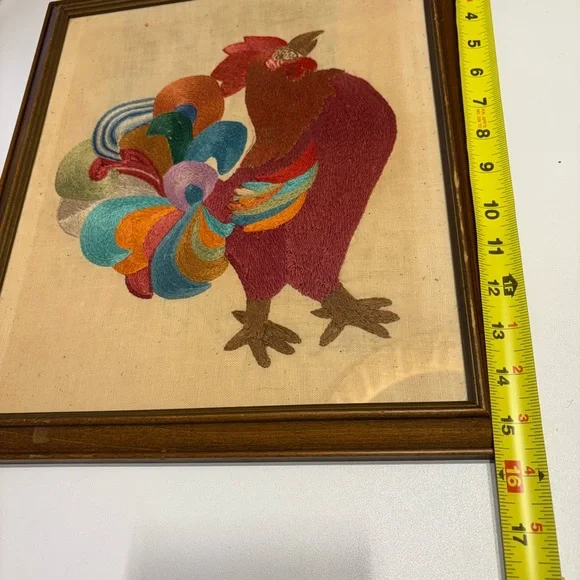 Vintage Colorful Rooster Crewel Embroidery Art - Picture 6 of 7